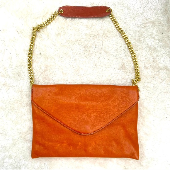 J. Crew Handbags - J Crew clutch chain strap leather camel brown